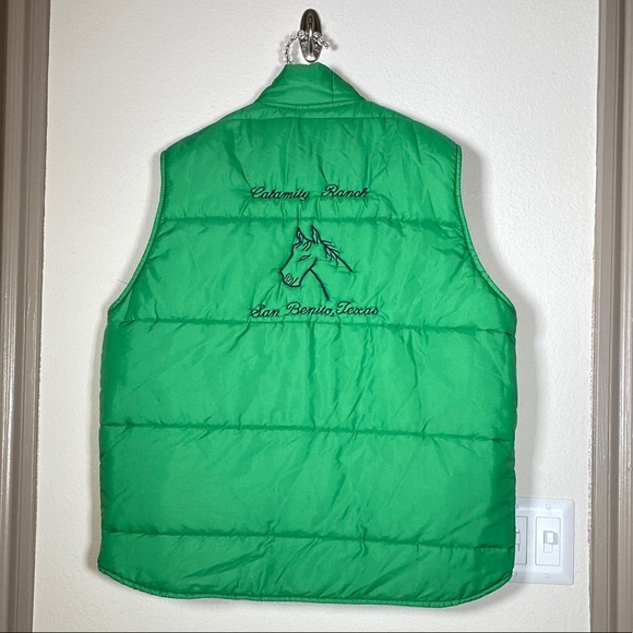Vintage 90s Small Green winter vest w/ Texas patch - Picture 2 of 3